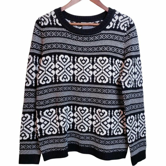Casting Sweaters - CASTING LA Women's Pullover Sweater L Fair Isle Damask Scoop Ribbed Hem New